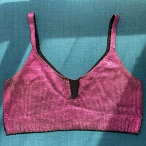 Fuschia Purple Hanifa Metallic Knit Crop Top Tank XL